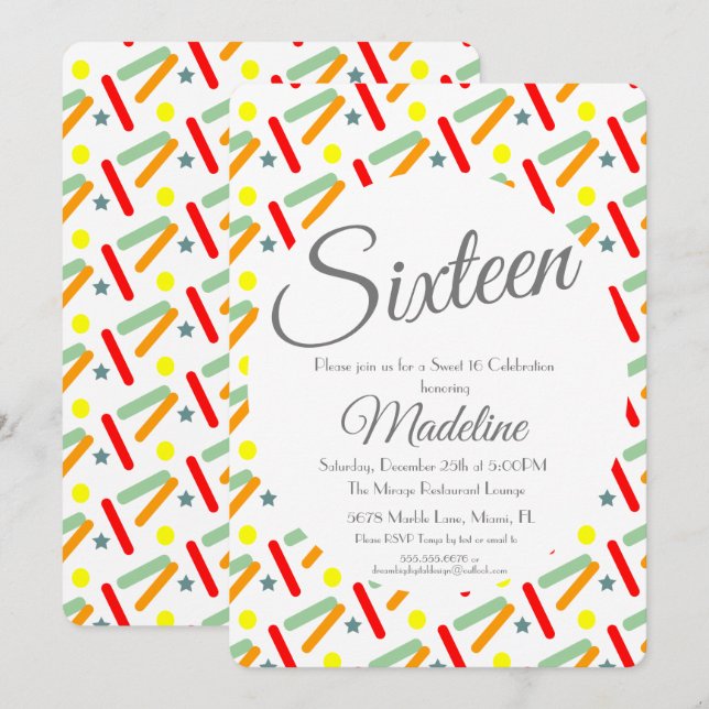 Convites Bolos De Sorvete Com Confeitos Bold Festa Sweet 16 (Frente/Verso)