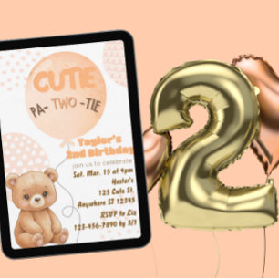 Convites Bolos de Urso de Pêssego Cutie Pa-TWO-tie para 2º