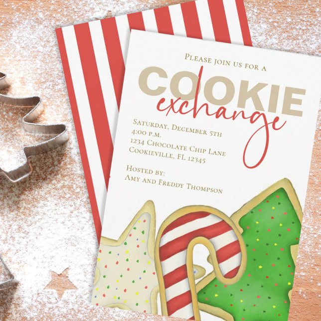 Convites Bolsa de Biscoito de Branca de Natal (Cookie exchange holiday Christmas cookie cutout invitations. )