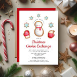 Convites Bolsa de Biscoito de Natal do Bonito Red Snowman<br><div class="desc">Convite Personalizado para Troca de Biscoitos de Natal de Bonito Vermelho Snowman.</div>