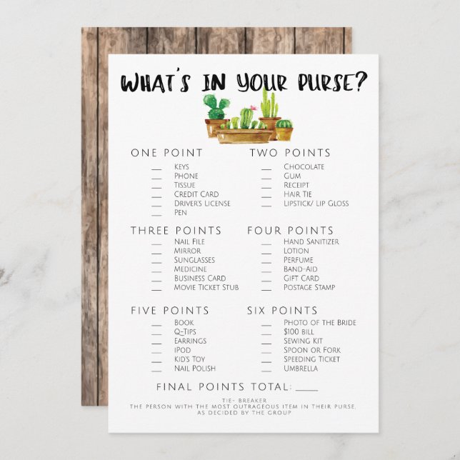 Convites Bolsa de Chá de panela de Cactus Rustic (Frente/Verso)