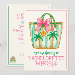 Convites Bolsa Preppy Rosa e Verde de Palm Beach