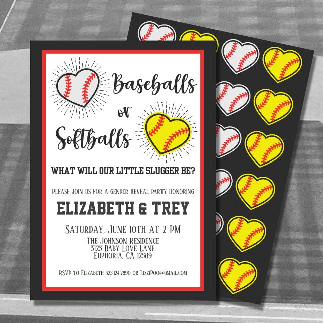 Convites Bolsas de Base ou Bolinhas de AlcanceRevelação de  (The perfect gender reveal invite for baseball and softball lovers.  )