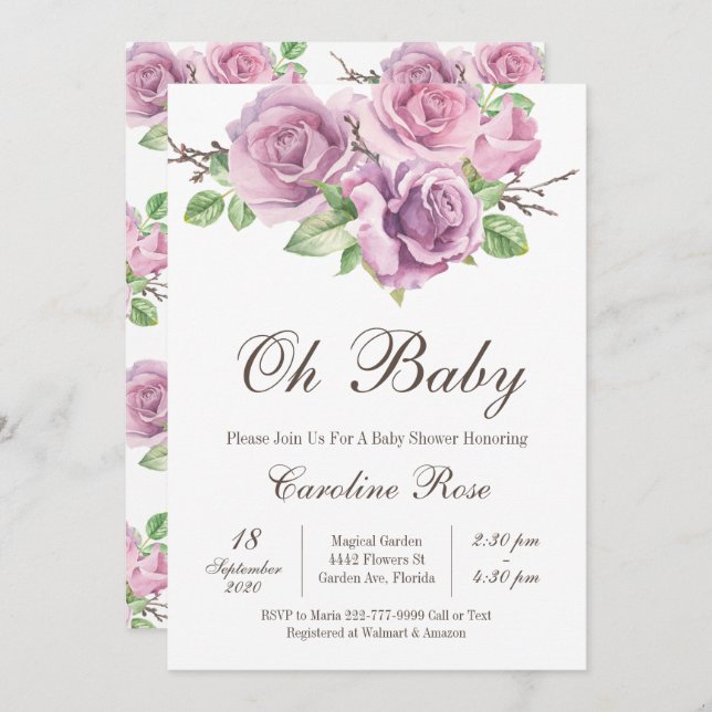 Convites Bolsas de Chá, Flor Roxo (Frente/Verso)