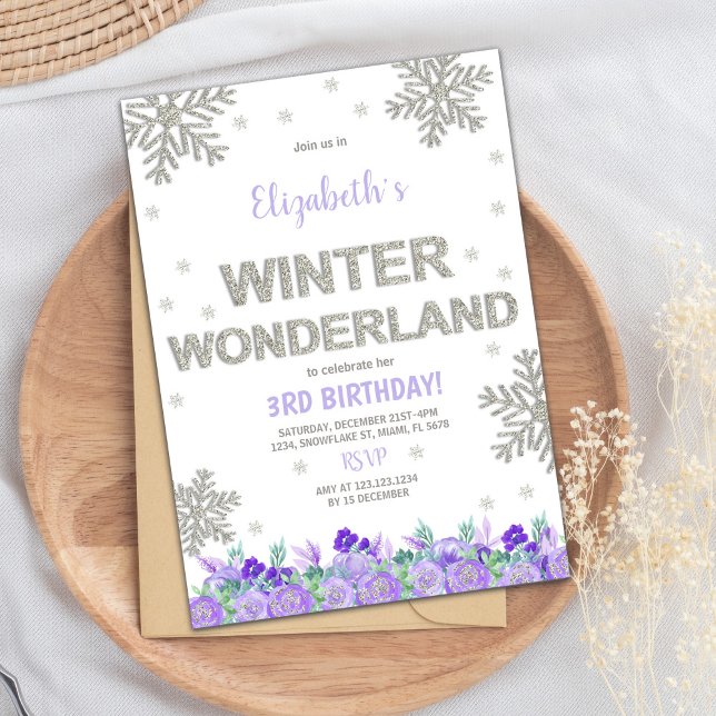 Convites Bolsas de Inverno Purple Floral Wonderland (Purple Floral Winter Wonderland Invitations)