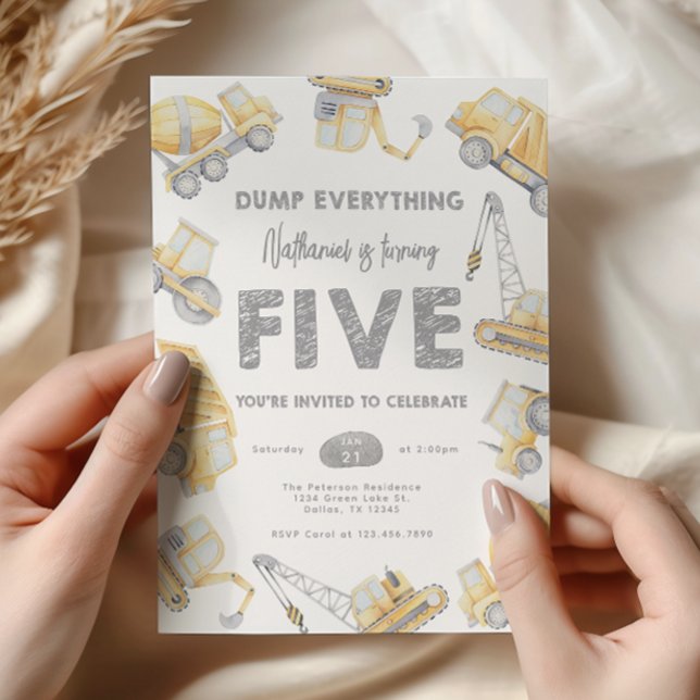 Convites Bomba de construção - Festa de aniversário de 5 CI (Criador carregado)