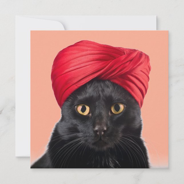 Convites Bombaim Cat Vestindo Turban (Frente)