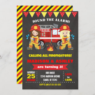 Convites Bombeiro Aniversário Convidando Garotas Mistas