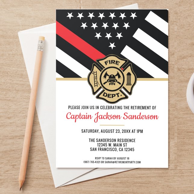 Convites Bombeiro Aposentado Sinalizador da Linha Vermelha (A perfect invitation for a retiring firefighter, captain, lieutenant, chief, etc! )