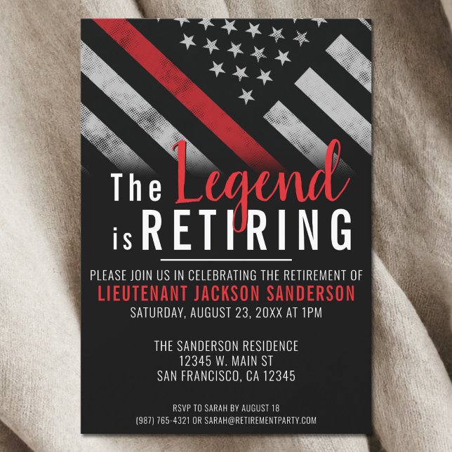 Convites Bombeiro bombeiros, bombeiros de combate (Fireman Retirement Thin Red Line Firefighter Party Invitation)