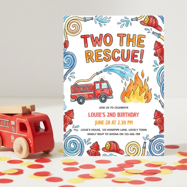 Convites Bombeiro Dois O Resgate 2º Aniversário (Two the Rescue - 2nd Birthday Invitation for your little fire fighter's party)