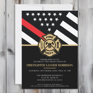 Convites Bombeiro Graduação Red Line Flag Fireman