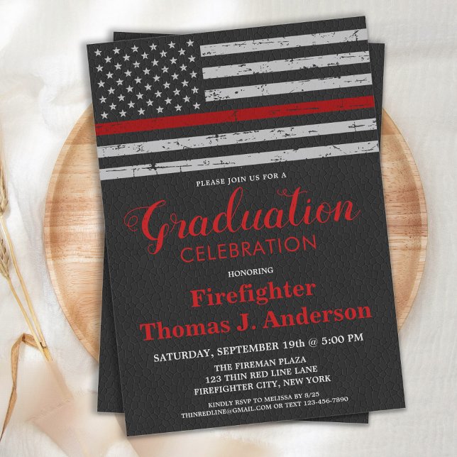 Convites Bombeiro Graduação Thin Red Line Flag Fireman (Criador carregado)