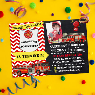 Convites Bombeiro Qualquer Aniversário Idade com Foto