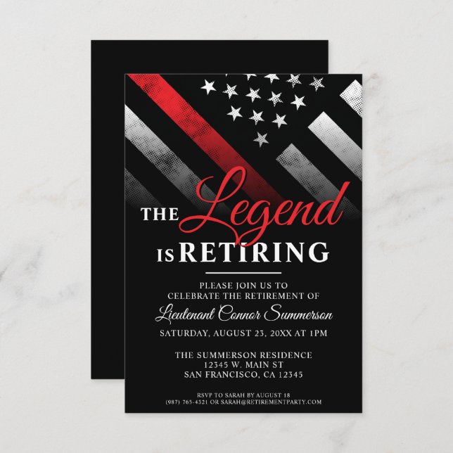 Convites Bombeiro Thin Red Line Festa de Reforma do Bombeir (Frente/Verso)