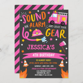 Convites Bombeiros cor-de-rosa com Festa de aniversário de 