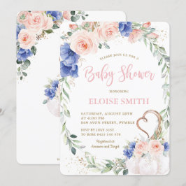 Convites Bompkin Blush Blue Floral Chá de fraldas