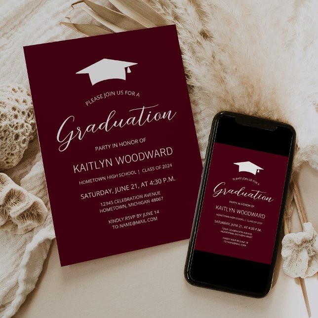 Convites boné Branca de 2025 Festa de formatura Moderna (Criador carregado)