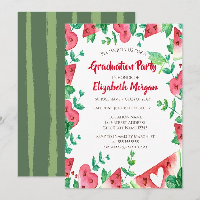 Convites Boné de Formando brilhante verde,Graduação de mela (Frente/Verso)