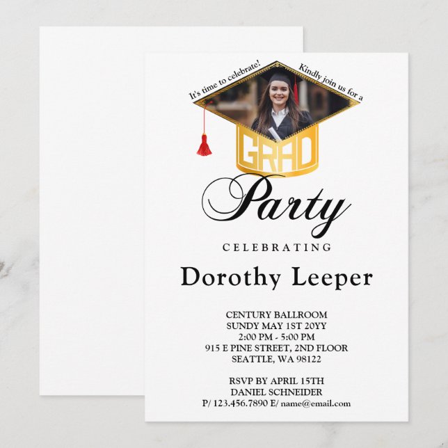 Convites Boné de Formando Dourado e Festa de formatura de f (Frente/Verso)