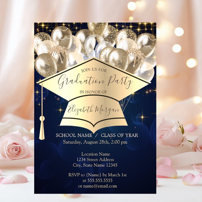 Convites Boné de formatura,Balões de Estrelas,Graduação Azu (Criador carregado)