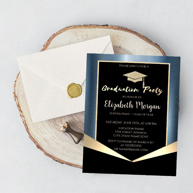 Convites Boné de formatura brilhante,Metálico Azul (Criador carregado)