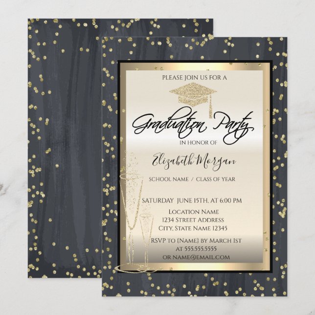 Convites Boné de formatura Chic legal,Graduação de Diamante (Frente/Verso)