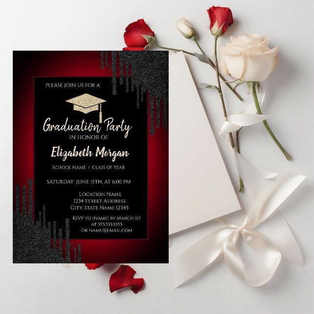 Convites Boné de formatura Com Leve,Preto Coloca Vermelho E (Criador carregado)