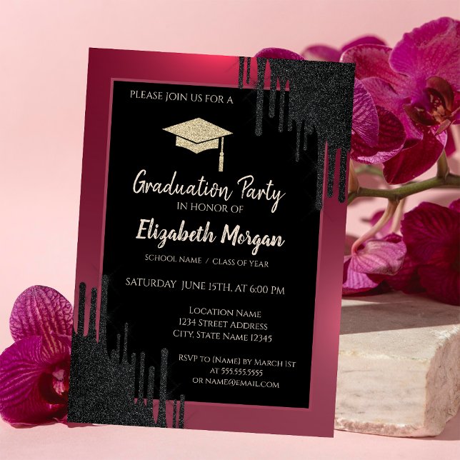 Convites Boné de formatura De Brilho,Preto Pisa Vermelho (Criador carregado)