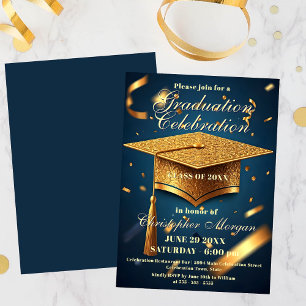 Convites Boné de formatura de Ouro luxuoso com Confetti