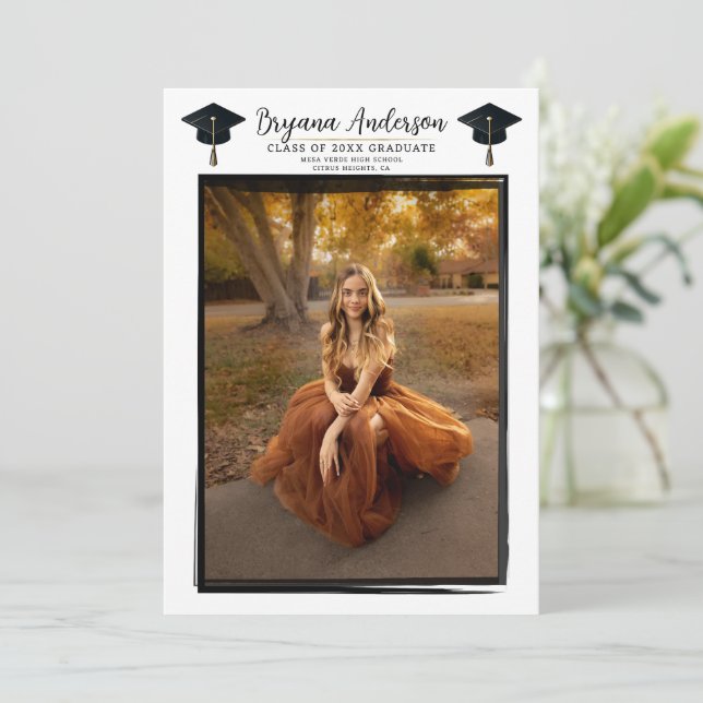 Convites Boné de formatura de Trendência de Quadro Preto de (Em pé/Frente)