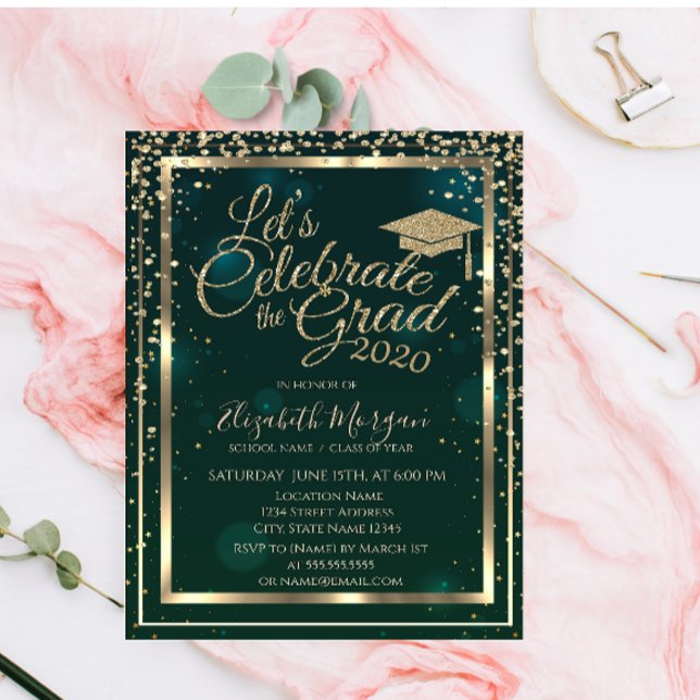 Convites Boné de formatura Diamantes Stars Green Graduação (Criador carregado)