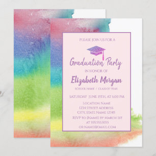Convites Boné de formatura do brilho, respingo da aguarela