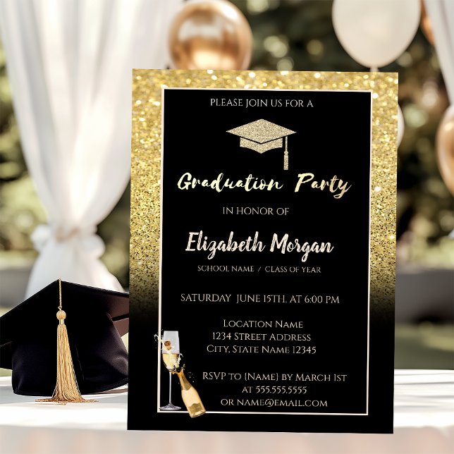 Convites Boné de formatura Dourado, Confetti, Vinho, Vidro (Criador carregado)