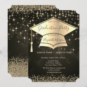 Convites Boné de formatura Dourado,Graduação de Estrelas