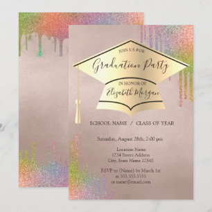 Convites Boné de formatura Dourado,Graduação do arco-ír