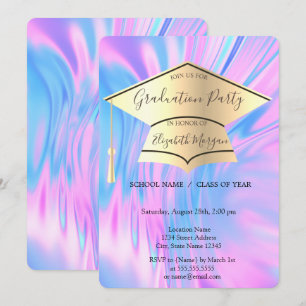 Convites Boné de formatura Dourado,Graduação Holográfic