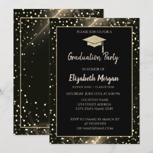 Convites Boné de formatura Dourado moderno de brilho, Boli