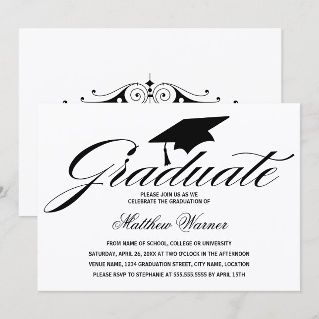 Convites Boné de formatura Elegante (Frente/Verso)