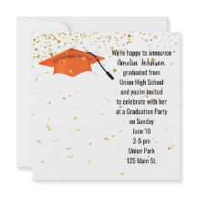 Boné de formatura laranja com Confetti Dourado