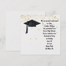 Convites Boné de formatura preto com Confetti Dourado