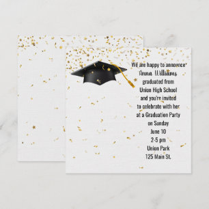 Convites Boné de formatura preto com Confetti Dourado
