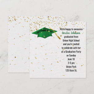 Convites Boné de formatura Verde com Confetti Dourado