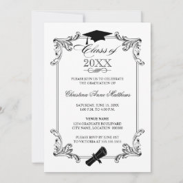 Convites Boné de Ornamento Vintage e Diploma Graduado