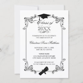 Convites Boné de Ornamento Vintage e Diploma Graduado