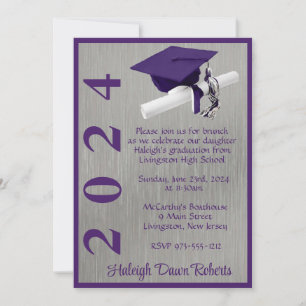 Convites Boné e Diploma 5x7 Púrpura e Silver Graduação
