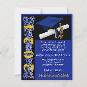 Convites Boné e Diploma, Graduação Real Azul/Preto/Dourado