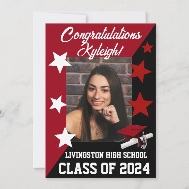 Convites Boné e estrelas 5x7 Formatação Vermelha e Preta (Frente)