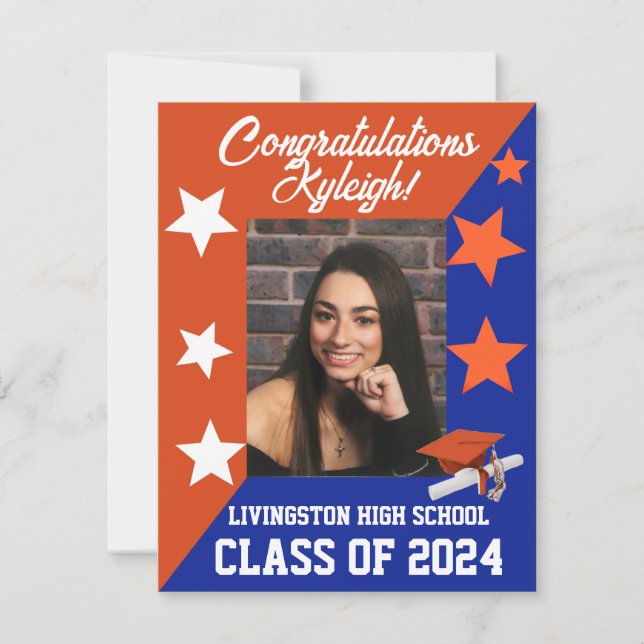 Convites Boné e Estrelas Forragem Laranja e Azul Real (Frente)