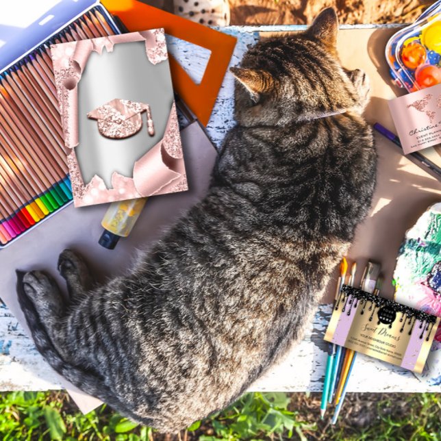 Convites BONÉ formando Bachelorette 3d Prata (Graduate CAP Bachelorette 3d Rose Silver Invitation)